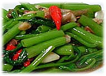 Thai Recipes :  Stir Fried Swamp Cabbage with Salted Soya Bean