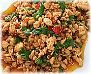 Stir fried chicken with basil leaves