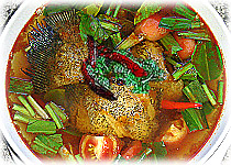 Thai Recipes : Spicy Soup with Snakeskin Gourami Fish and Lemon Grass