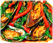 Thai Food Recipes : Stir-Fried Green Mussels with Roasted Chili Paste