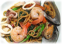 Thai Recipes : Stir Fried Spicy Spaghetti with Seafood